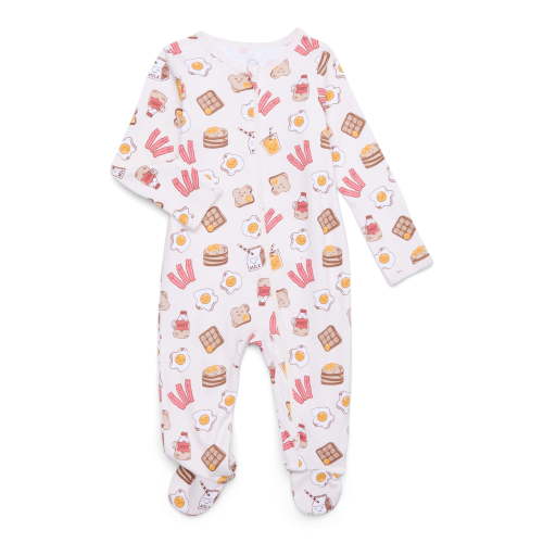 Wonder Nation Baby Boy or Girl Zip Front Footed Sleep and Play Pajamas, Delicate Ivory Breakfast, Preemieie 6 to 9 Months