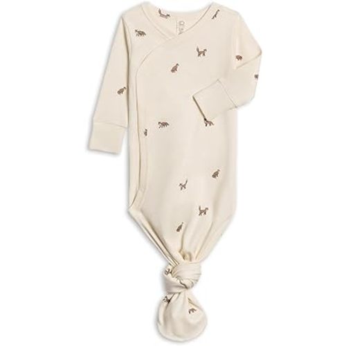 Colored Organics Baby 100% Organic Cotton Newborn Knotted Gown - Infant Indy Kimono Wrap Front Tie Knot with Mitten Cuffs
