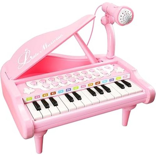 Love&Mini Pink Piano Toys for 1+Years Old Girls First Birthday Gifts Toddler Piano Music Toy Instruments with 24 Keys and Microphone