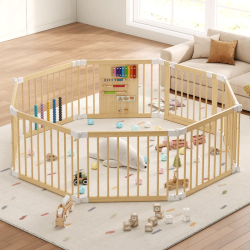 Wayfair 8-panel Solid Pine Wood Baby Playpen - Foldable Safety Gate For Toddlers, Portable Play Yard & Nursery Room Divider, Natural Finish & Reviews | Wayfair