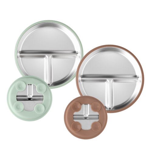 Stainless Steel Plate Set of 2 (Mocha Mouse & Sage Green)