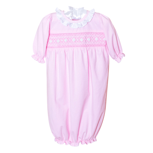 Smocked Baby Gown for Girl in Pale Pink Knit
