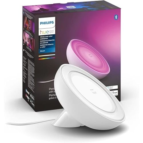 Philips Hue Bloom White and Color Ambiance Smart Lamp, Works with Amazon Alexa, Apple Homekit and Google Assistant, Bluetooth Compatible, Corded, White