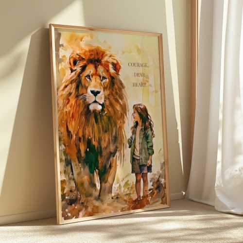 Narnia Inspired Lion Art Print: Courage Dear Heart, Literary Wall Decor