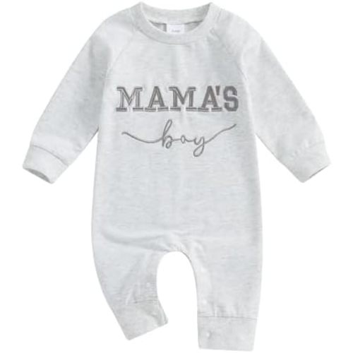FOCUSNORM Newborn Baby Boy Fall Outfit Mamas Boy Embroidery Jumpsuit Long Sleeve Crewneck Romper Infant Boy Winter Clothes