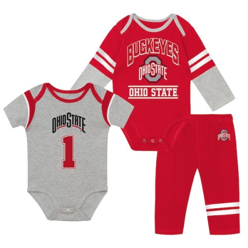 Infant Outerstuff Ohio State Buckeyes Double Up Three-Piece Bodysuits & Pants Set