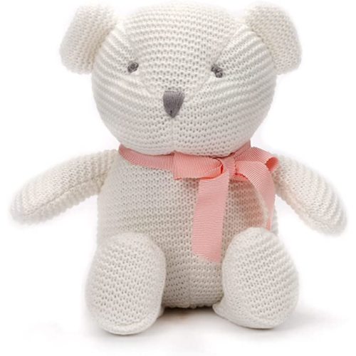 FLUFFYFUN 100% Organic Cotton White Teddy Bear Plush, 6.5" Baby Stuffed Animal for Newborn