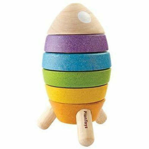 Plan Toys Stacking Rocket - Montessori Wooden Toy – The Natural Baby Company