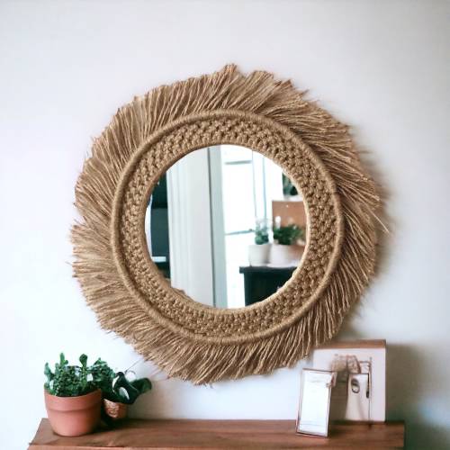 Large jute Mirror , Jute Wall Hanging Mirror , Bedroom Decor Gift , Boho Mirror , Fast Shipping (1-3 Days) Living Room Decor , Express