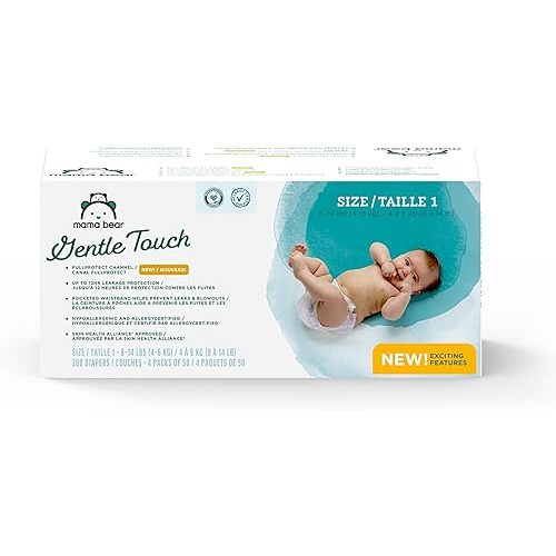 Amazon Brand - Mama Bear Gentle Touch Diapers, Size 1, 196 Count (4 packs of 49).