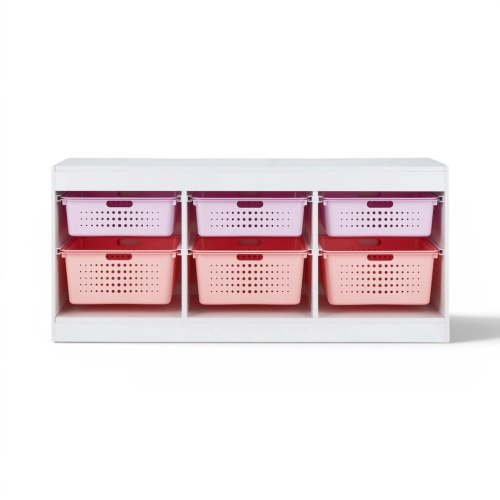 Mainstays Kids Horizontal Sliding Bin Organizer with 6 Storage Bins, Pink