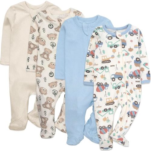 Baby Essentials Baby 4 Piece Outfit Set – Footie Sleepwear Pajama Bodysuits – Spring & Summer Baby Clothes Gift Set