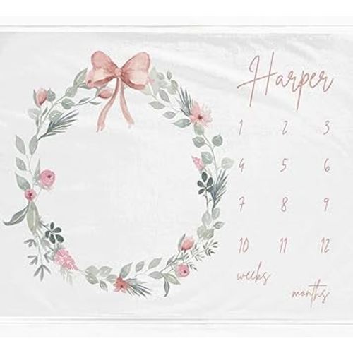 Personalized Baby Milestone Blanket, Pink Bow Girl Baby Milestone Blanket, Perfect for Capturing Your Baby Weekly and Monthly Growth #1