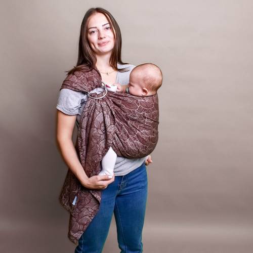 Brown cotton ring sling baby carrier jacquard Leaf