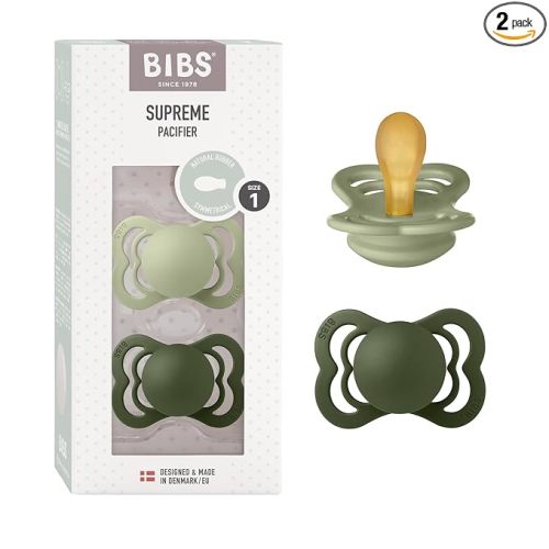BIBS Pacifiers - Supreme Collection | BPA-Free Baby Pacifier | Made in Denmark | Set of 2 Sage/Hunter Green Color Premium Soothers | Size 0-6 Months