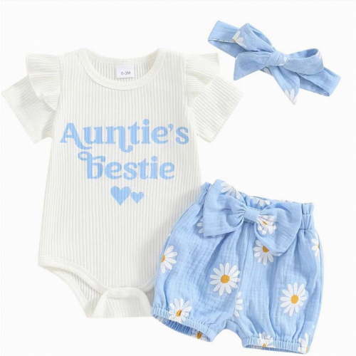 TAmten Baby Girl Clothes 3Month Infant Summer Outfits Set Ruffle Sleeve Romper and Floral Shorts/Skirts with Headband(Blue,0-3 Months)