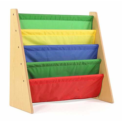 Humble Crew Kids Bookshelf, 4-Tier Front-Facing Book Display Organizer, Montessori Toddler Bookcase for Playroom, Bedroom & Reading Corner, Natural Wood/Primary