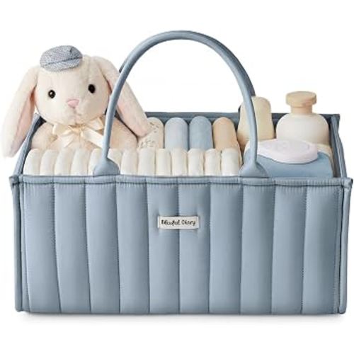 Amazon.com: Blissful Diary Baby Diaper Caddy Organizer, Stylish Storage Basket for Newborn Essentials and Diaper Station, Gift for Baby Shower and Registry Must-Have, Dusty Blue | Portable Storage Basket with Removable Dividers, Gift for Baby Shower, Newb