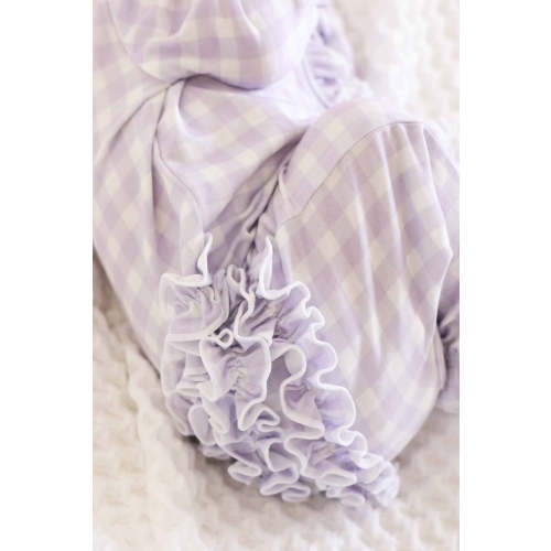 Peter Pan Collar Ruffle Zipper Footie | Lilac Gingham