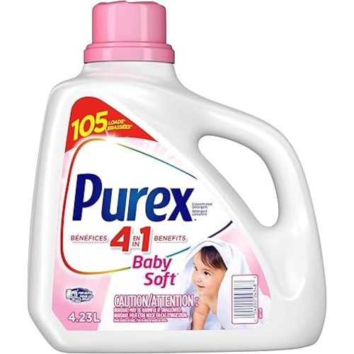 Purex 2582205 Purex Baby Soft, Hypoallergenic Liquid Laundry Detergent, 4.23L, 105 Loads, Blue