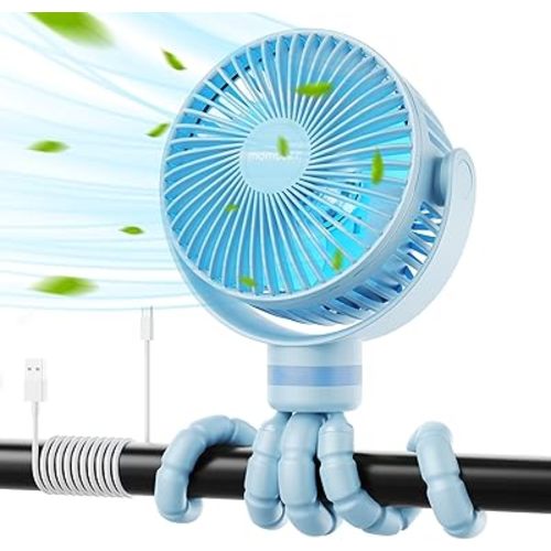 Momcozy 8000mAh Portable Stroller Fan, 27H Ultra-long Battery Life Detachable 4 Speed 360°Rotate LED Night Light with 2 Modes, USB Rechargeable Handheld Cooling Fan for Travel/Car Seat/Bedroom