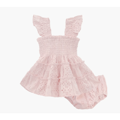 The Baby Ellie Nap Dress - Pink Broderie Voile