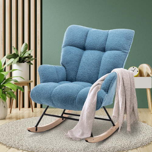 Nursery Rocking Chair Teddy, Upholstered Glider Rocker with High Backrest, Comfortable Stylish Accent Armchair with Padded Seat for Living Rooms, Bedrooms, Offices