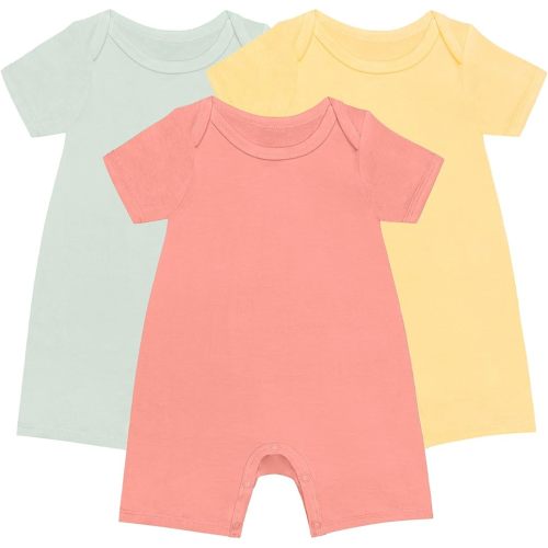 GUISBY Rayon Baby Pajamas, Short Sleeve Footless Rompers, Snap Closure Sleeper for Boy Girls Yellow Light green 6-12 Months 3pc