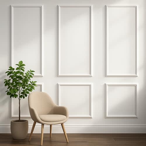 Set of 3 Peel and Stick Wall Molding Kit, Pre Cut Wainscoting Panels | 54x24 in + 24x24 in, Paintable, Ready to Assemble Wall Moulding, Living room or Bedroom Accent Wall Decor