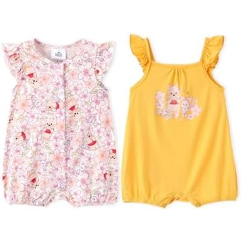 Disney Baby Girls Viscose Made from Bamboo 2 Packs Breathable Bodysuit with Ruffle Sleeves Romper Newborn to Infant