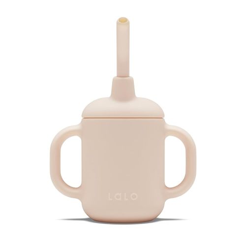 Lalo Little Cup, Non-Toxic Silicone Straw Cup with Handles - Baby and Toddler Sippy Cup - Mini Cup and Straw Training System, 4oz, Grapefruit