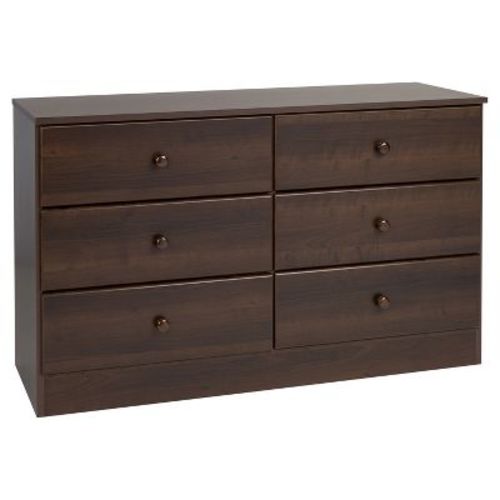 Prepac Astrid Dresser Espresso: Wood Composite Frame, 6-drawer Storage For Bedroom, 28.25" High