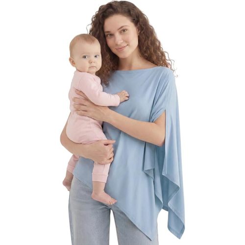 PATPAT Bamboo Viscose Nursing Cover, Breathable Poncho, Dusty Blue