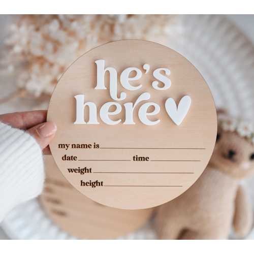 He's Here Baby Announcement Plaque | She's Here | Newborn Birth Announcement Sign | Baby Arrival Hospital Sign | Baby Gift | It's A Boy