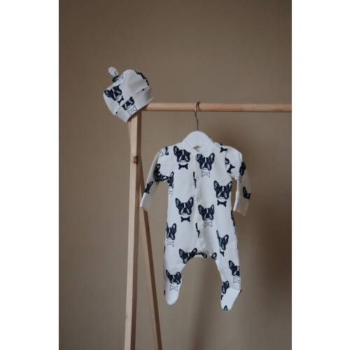 dog baby sleepsuits - long baby sleeves - french bulldog baby footed - Footed Baby Sleeper - White Footed Overall - Baby footie