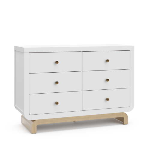 Storkcraft Santorini 6 Drawer Double Dresser, White/Driftwood