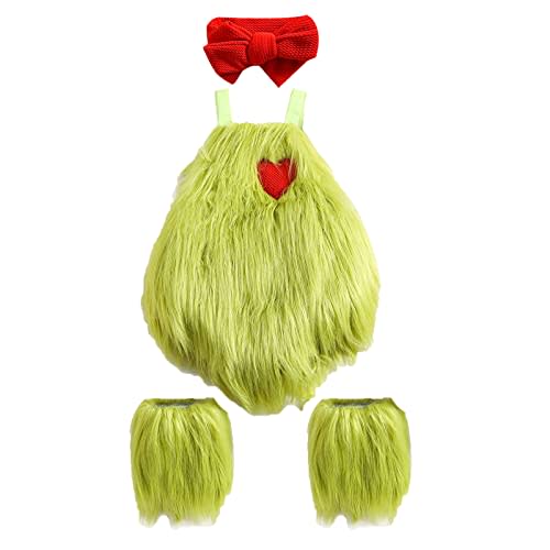 Christmas Baby Costumes Baby Girl Outfit Furry Sleeveless Romper Headband Leg Warmer Green Monster Cosplay Costume