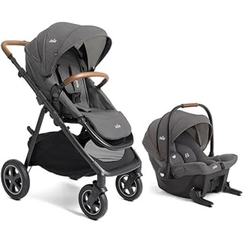 Joie Hazel Height Adjustable Stroller – Travel-Friendly Stroller with Height Adjustable Seat, Multi-Position Recline + Joie Mint Latch Base-Free Infant Car Seat – Travel System (Thunder)