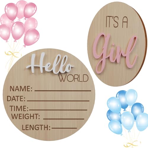 Newborn Baby Birth Announcement Sign, Hospital It's a Girl & Hello World Newborn Baby Name Sign - 2 Pcs