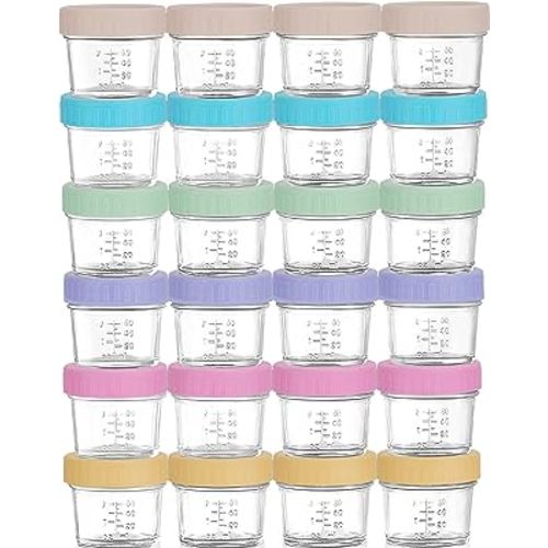 WILLDAN 24-Pack Glass Baby Food Storage Containers - 4 oz Baby Food Storage Jars with Lids, Baby Food Maker, Microwave, Dishwasher & Freezer Safe