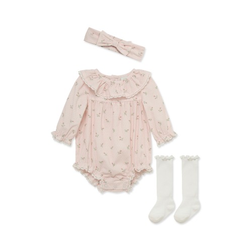 Rosebud Bubble Romper, Headband & Socks Set