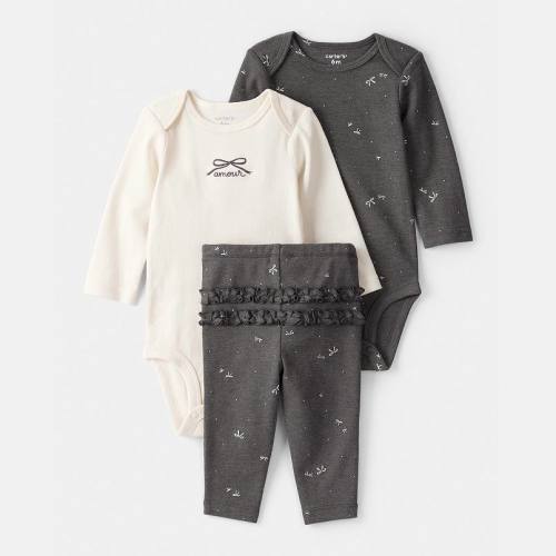 Baby Girls Carter's 3-pc. Bow Print Bodysuit & Pant Set