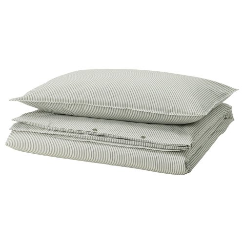 SOLFIBBLA Duvet cover and pillowcase(s) - white green/stripe Twin