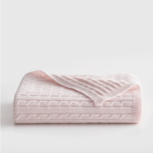 Luxe Cable Knit Cashmere Baby Blanket in Minimal Pink