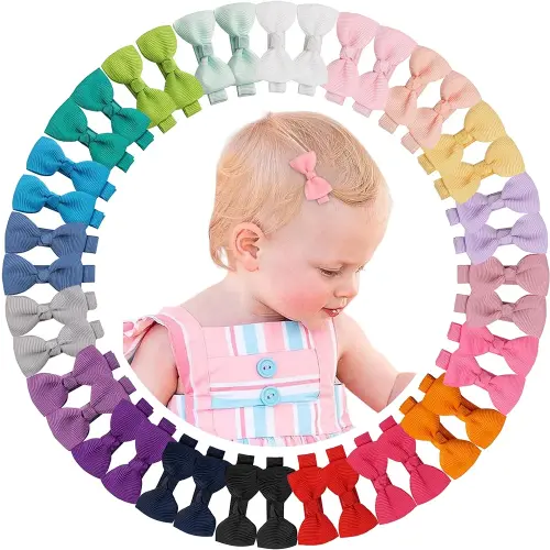 CÉLLOT Baby Hair Clips 40PCS Fully Lined Tiny 2" Hair Bows Alligator Clips for Infants and Toddlers in Pairs