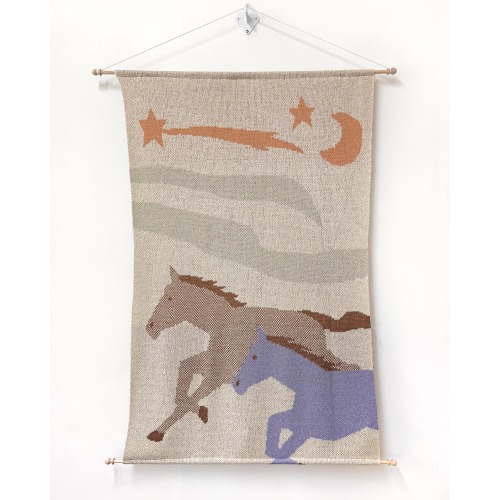 Horse Knit Wall Art • Western Wall Hanging • Running Horses Tapestry • Cowboy Nursery Decor