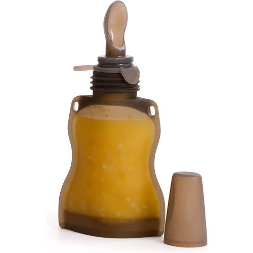 haakaa Silicone Baby Food Spoon,Squeeze Feeding Spoon with Dust Cover,Portable Food Storage Bag Pocket Great for Soft Foods and Liquids, 4.4oz, 1 Pack