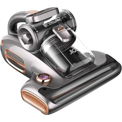 JIGOO T600 Bed Vacuum Cleaner with UV-C Light, 15Kpa Suction 700W Powerful Double Cup Handheld Vacuums, Mattress Vacuum Cleaner with Smart Dust Sensor, Ultrasonic & Heating Tech, HEPA Filter - Corded