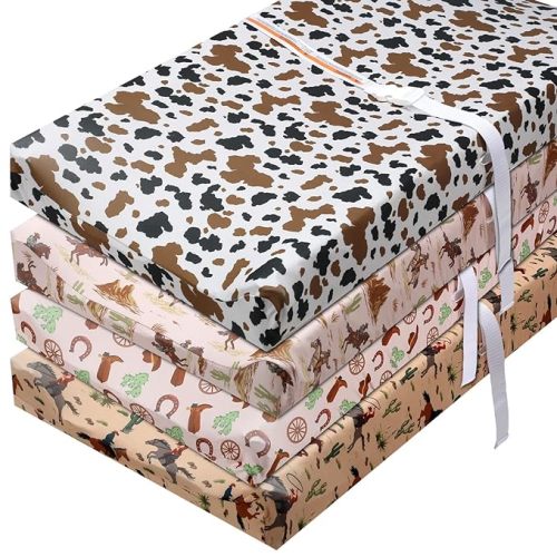 CroBlissful 4 Pcs Western Cowboy Changing Pad Covers Diaper Change Table Cover for Newborn 32 x 16 x 5 Inch Stretchy Crib Sheet for Nursery Soft Breathable Comfortable