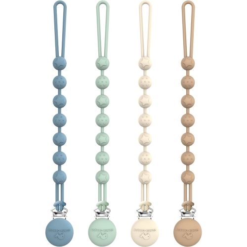 Cuddle Campus Silicone Pacifier Clip Holder with One Piece Design, Pack of 4 Soft Flexible Binky Clips with Texture for Baby Boy and Girl Set 1(6M+)
